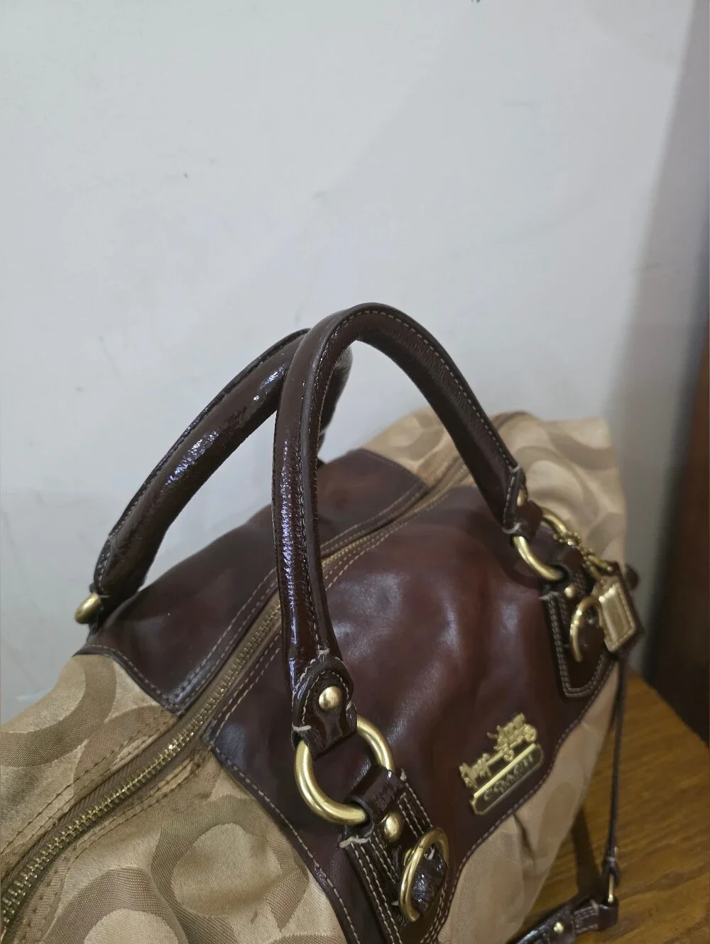 Coach Madison Signature Sateen beige/Brown Satchel/Shoulder Bag